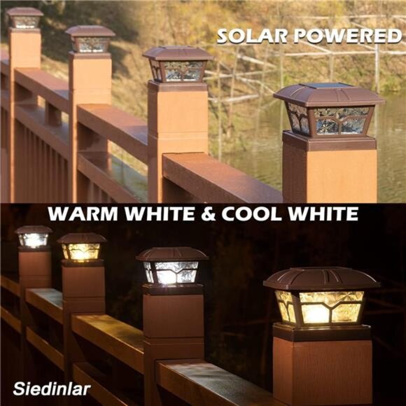 Solar Post Cap Lights Outdoor Glass 2 Color Modes 8 LEDs 4x4 5x5 6x6 Posts Deck - Picture 4 of 7
